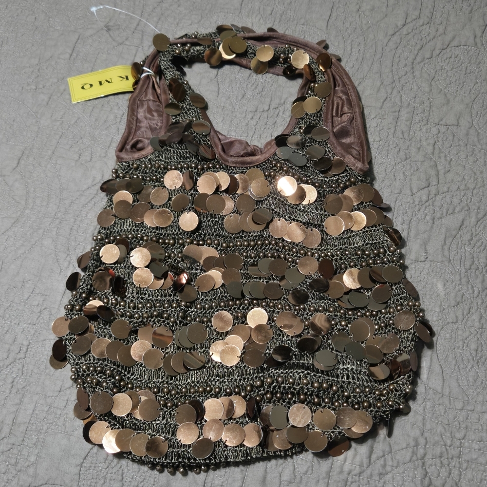 Beaded Sequin Handbag Sparkly Beaded Hobo Purse Sack Bag  NEW